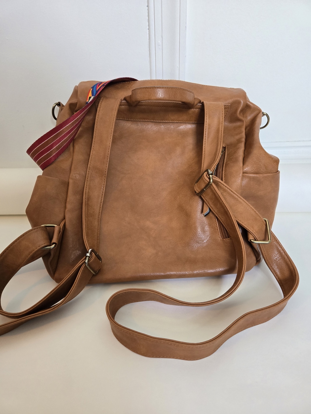 Faux Carmel Leather Convertible Backpack Purse - So Soft and Versatile Unisex - Picture 5 of 12